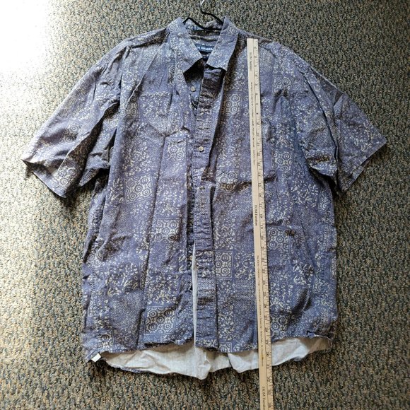 Van Heusen Over-Easy Blue Gray Bandana Print Hawaiian Shirt Size XL - Picture 7 of 8